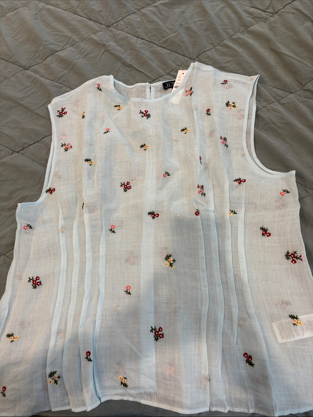J. Crew Light Blue Sleeveless Embroidered Floral Top